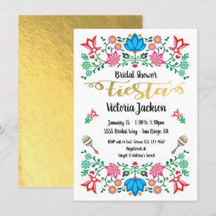 Gold Foil Floral Mexican Fiesta Bridal Shower Invitation