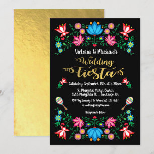 Gold Foil Floral Mexican Wedding Fiesta Invitation