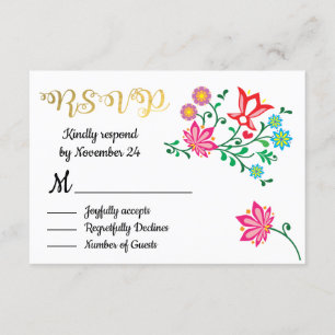 Gold Foil Floral Mexican Wedding fiesta RSVP Card