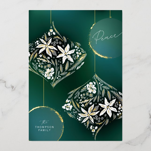 Gold Foil Floral Ornament Non-Photo Foil Holiday Card (Front)