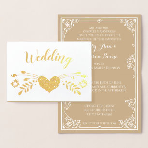 Gold Foil Floral Typography Wedding Invitations