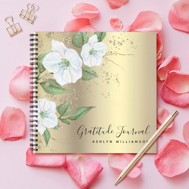 Gold Foil Floral Watercolor Script Name Gratitude Notebook (Creator Uploaded)