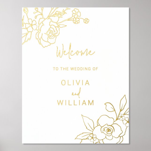 Gold Foil Floral Wedding Ceremony Welcome Sign (Front)