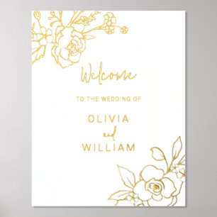 Gold Foil Floral Wedding Ceremony Welcome Sign