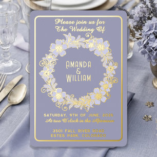 Gold Foil Floral Wreath Dusty Blue Wedding