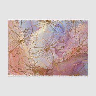 Gold Foil Florals on Colourful Abstract  Tissue Pa Paper