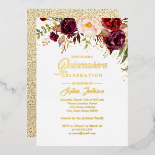 GOLD FOIL Flower Burgundy Gold Quinceanera