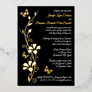 Gold Foil Flowers and Butterflies Wedding Invite