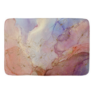 Gold Foil Flowers Dusky Pastel Abstract  Bath Mat