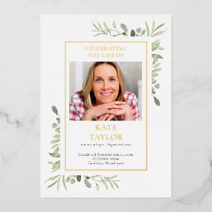 Gold Foil Foliage Funeral Order Of Service Program