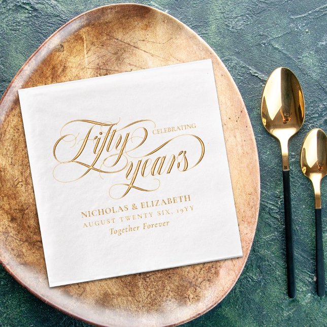 Gold Foil Fonts Add Names 50th Wedding Anniversary Napkins (Creator Uploaded)