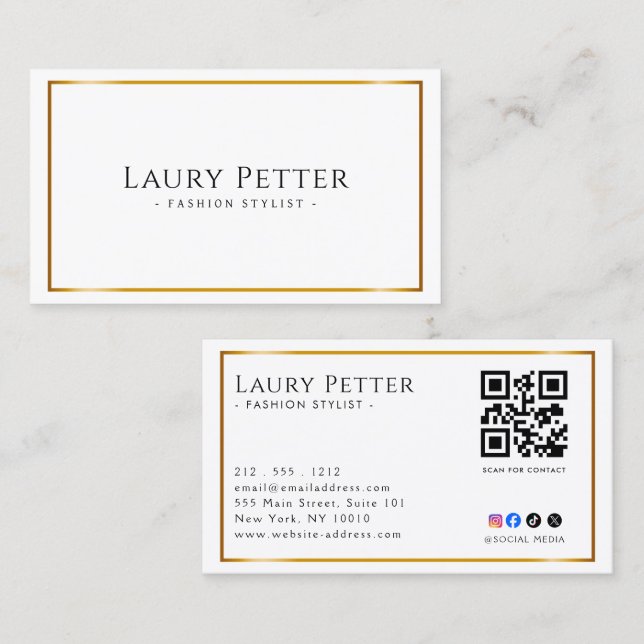 gold foil frame Professional QR Code  Business Card (Front/Back)