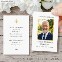 Gold Foil Funeral Memorial Prayer Photo White Card