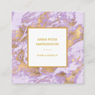 *~* Gold Foil  Girly Luxe Lavender Marble Modern Square Business Card