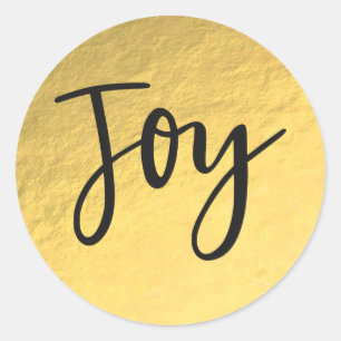 Gold Foil Glam Holiday JOY Modern Christmas Classic Round Sticker
