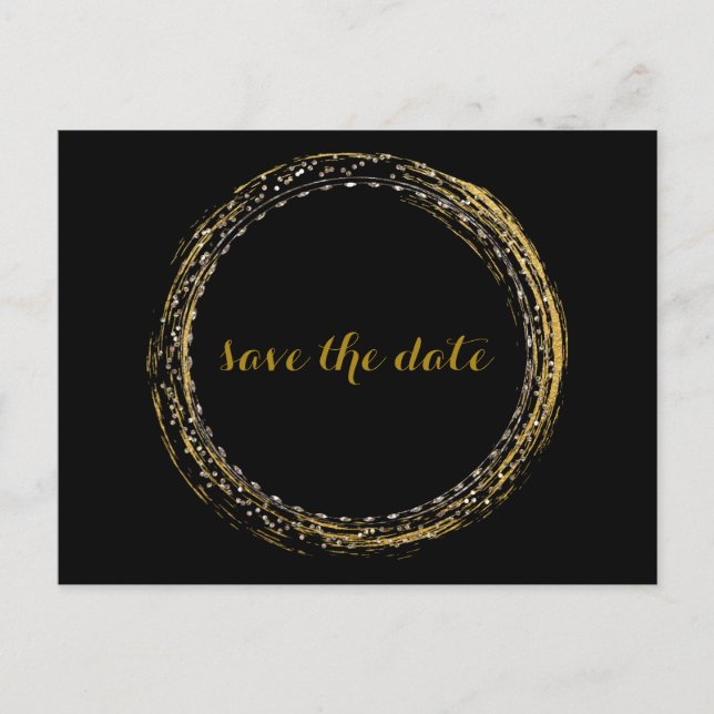 Gold Foil Glamour Circle Save The Date Postcard (Front)