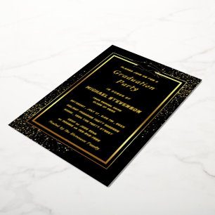 Gold Foil Glitter Black Graduation Invitation