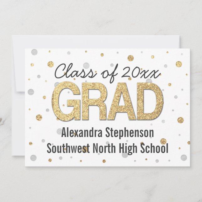Gold Foil Glitter Confetti Graduation Party Custom Invitation (Front)