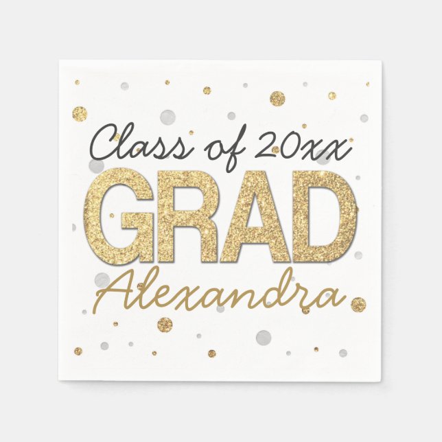 Gold Foil Glitter Confetti Graduation Party Custom Napkin (Front)