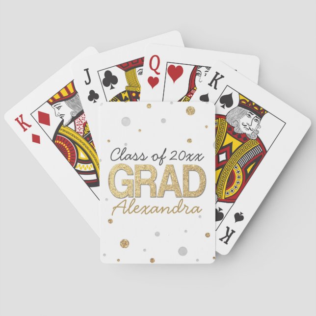 Gold Foil Glitter Confetti Graduation Party Custom Playing Cards (Back)