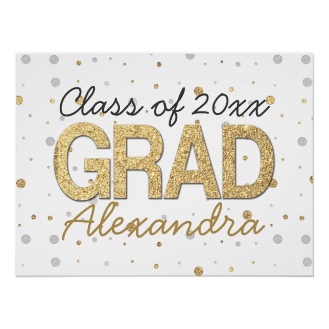 Gold Foil Glitter Confetti Graduation Party Custom Poster (Front)