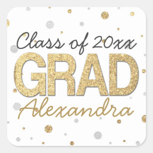 Gold Foil Glitter Confetti Graduation Party Custom Square Sticker