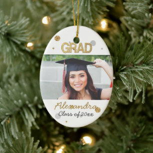 Gold Foil Glitter Confetti Graduation Photo Ceramic Ornament