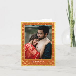 Gold Foil Glitter Flower Wedding Photo Folded Thank You Card
