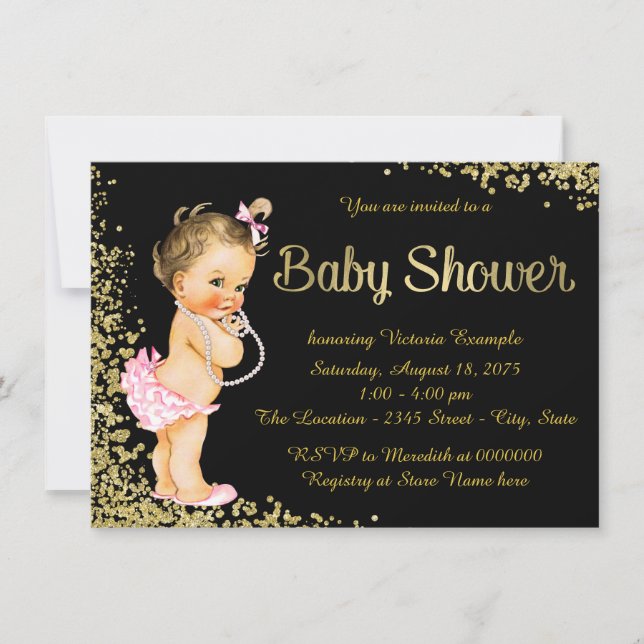 Gold Foil Glitter Girl Baby Shower Invitation (Front)