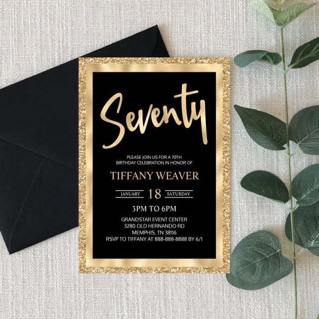 Gold Foil Glitter Seventy 70th Birthday Invitation (Creator Uploaded)