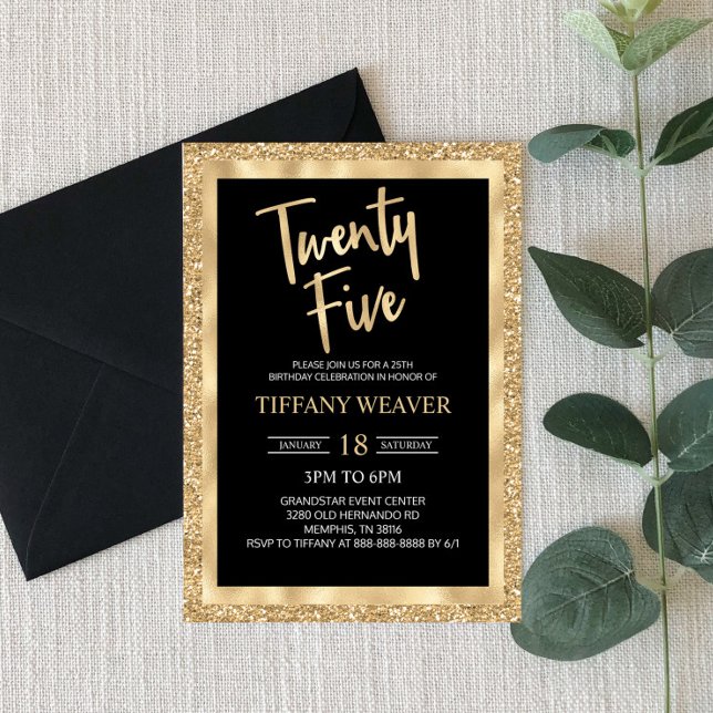Gold Foil Glitter Twenty Five 25th Birthday Invitation (Creator Uploaded)