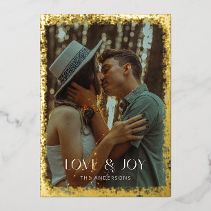 Gold Foil Glittering Love & Joy Carte photo de vac