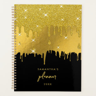 Gold Foil & Gold Glitter Drips Script Planner