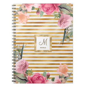 Gold Foil Gorgeous Flower Girl Daily Diary Notebook