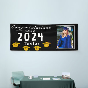 Gold Foil Grad Hats:  Personalized  Graduate Photo Banner