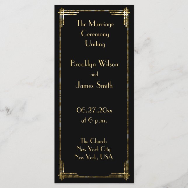 Gold Foil Great Gatsby Art Déco Programmes de mari (Devant)