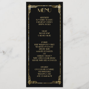 Gold Foil Great Gatsby Art Deco Wedding Menu Black