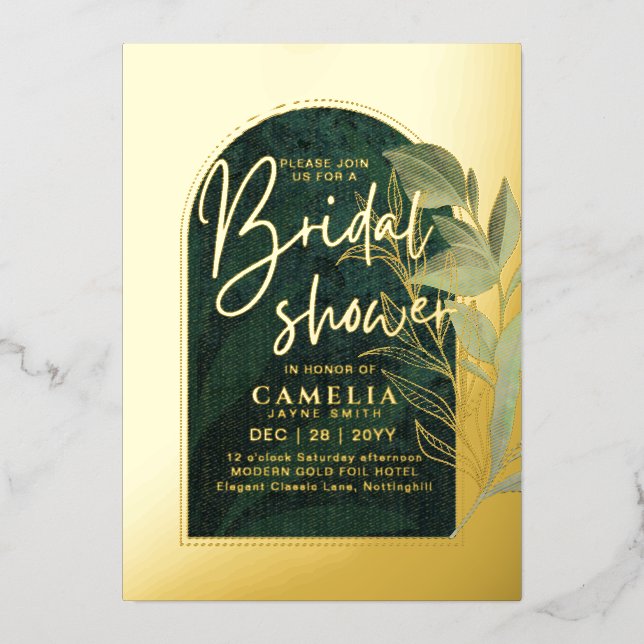 GOLD FOIL Green Leaves BRIDAL SHOWER QR Code (Front)