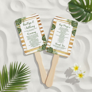 Gold Foil & Green Palm Leaf Beach Wedding Hand Fan