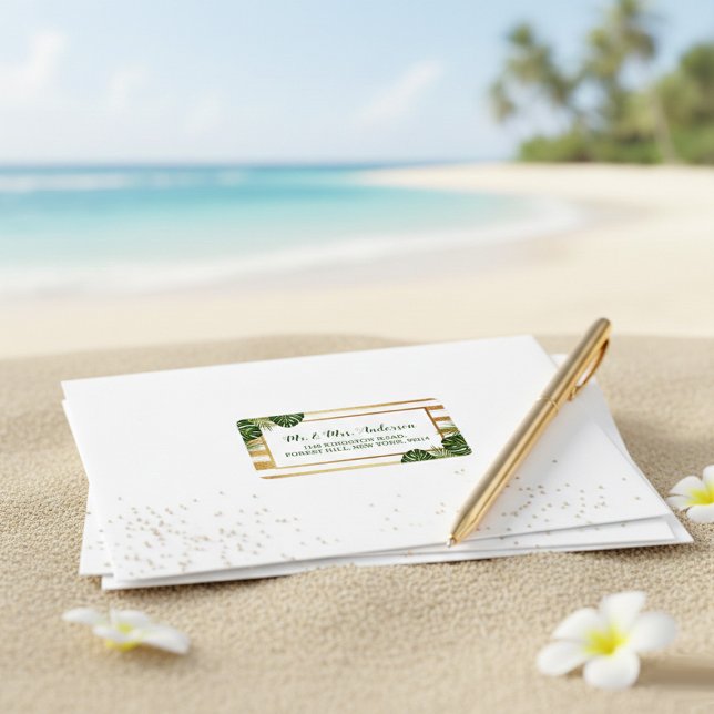 Gold Foil & Green Palm Leaf Beach Wedding Label (Creator Uploaded)