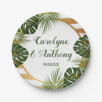Gold Foil & Green Palm Leaf Beach Wedding