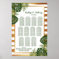 Gold Foil & Green Palm Leaf Beach Wedding Seating