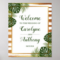 Gold Foil & Green Palm Leaf Beach Wedding Welcome