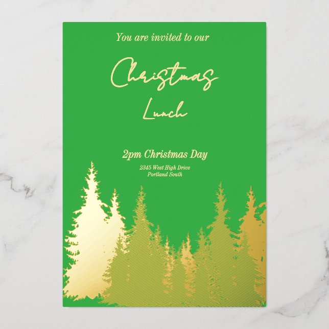 Gold Foil Green Pine Tree Christmas Party  (Front)