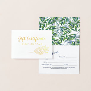 Gold Foil Greenery Calligraphy Gift Certificate Foil Card