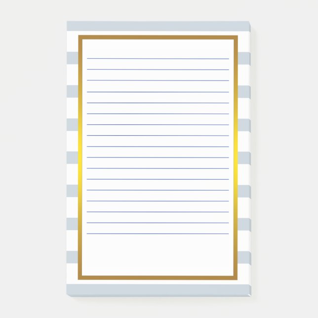 Gold Foil Grey  Stripe white Lined Business Lines Post-it Notes (Front)