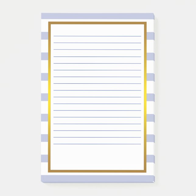 Gold Foil Grey Stripe white Lined Business Lines Post-it Notes (Front)
