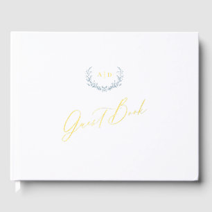 Gold Foil Guest Book Dusty Blue Monogram Wedding