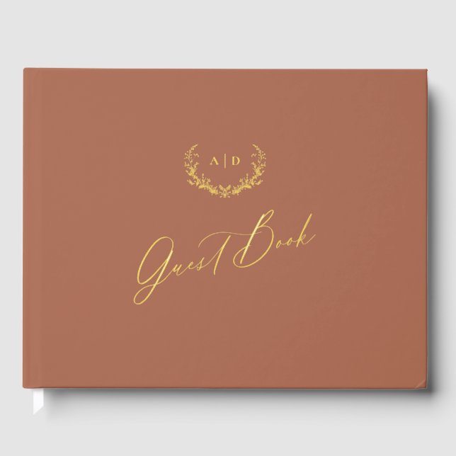 Gold Foil Guest Book Terracotta Monogram Wedding (Front)