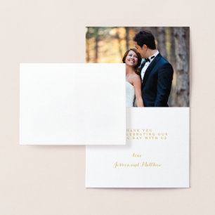Gold Foil Hand Lettered Wedding Thank You Photo Card